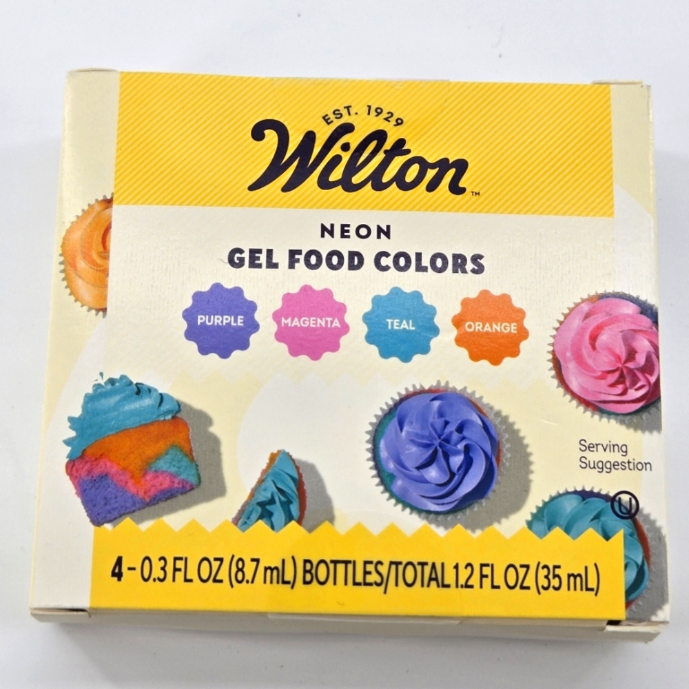 Wilton Neon Gel Kit 4 - 0.3oz Bottles Magenta, Purple, Teal, and Orange